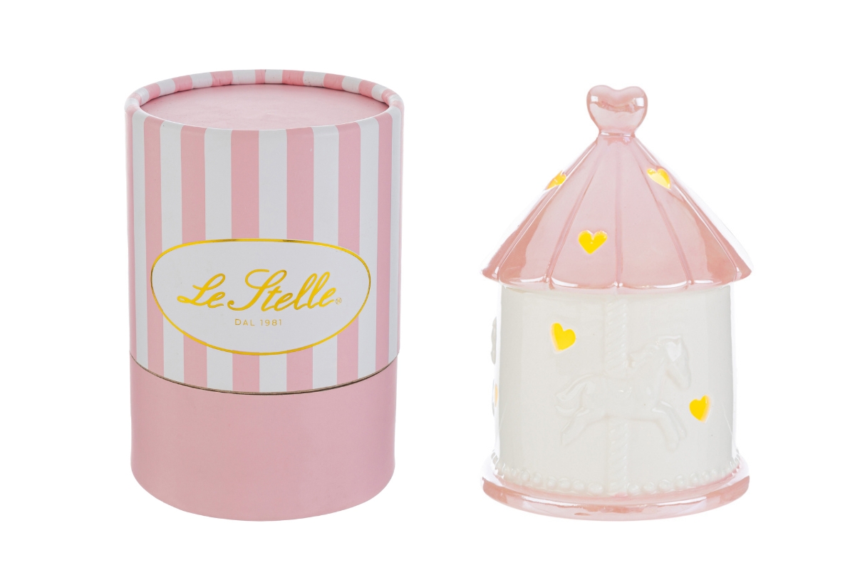 GIOSTRINA LED PORCELLANA ROSA 10x10xh.14CM C/ASTUCCIO