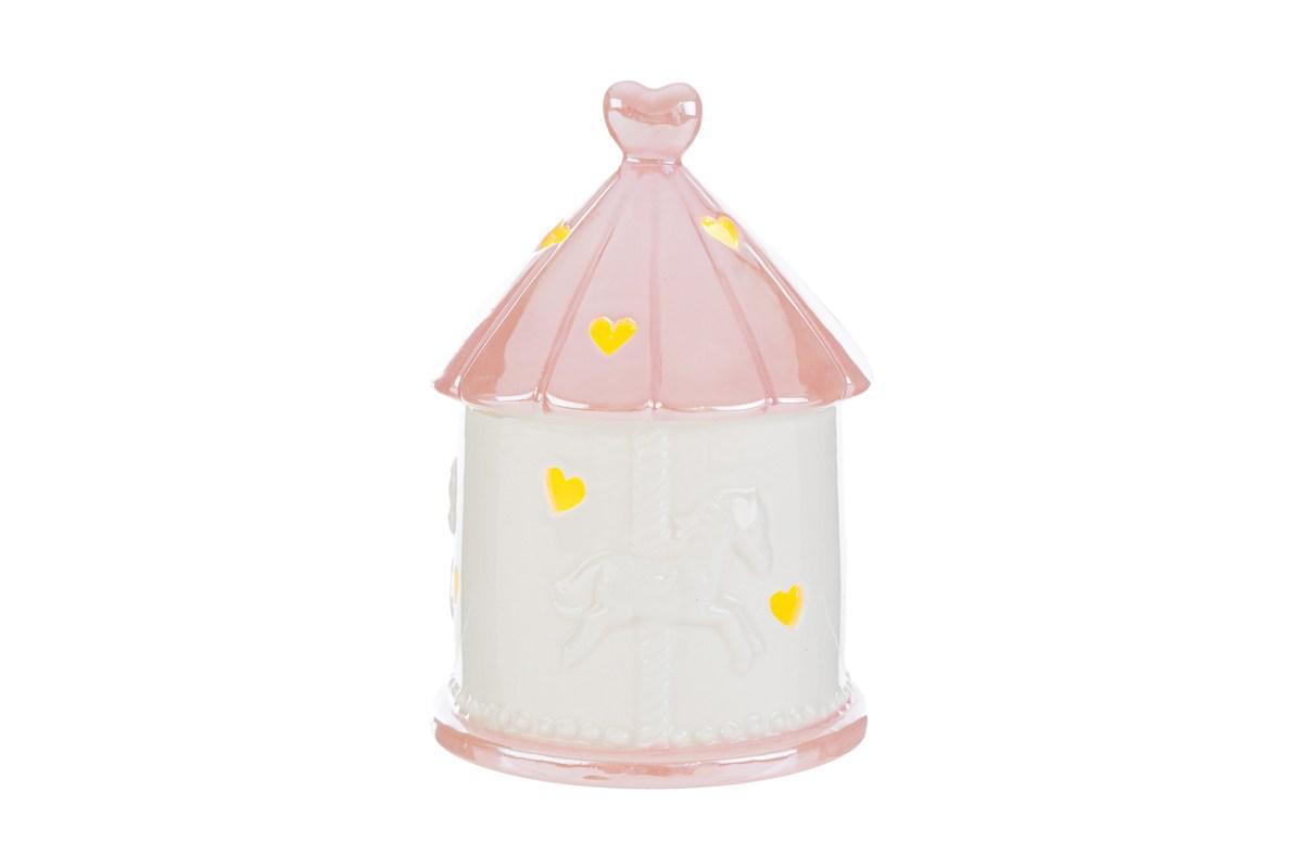 GIOSTRINA LED PORCELLANA ROSA 10x10xh.14CM C/ASTUCCIO - immagine 3