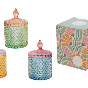 SCATOLA VETRO COLORATO 3 ASS.8,5xh.13CM PZ. 3