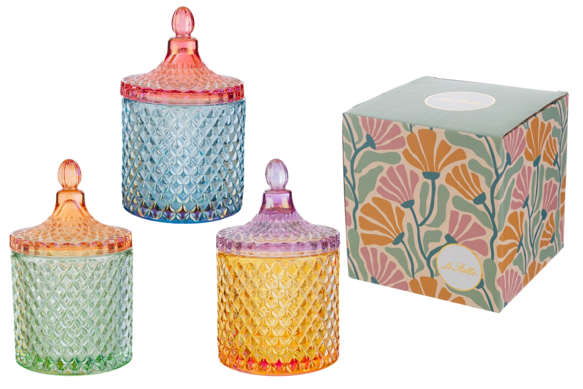 SCATOLA VETRO COLORATO 3 ASS.11xh.18CM PZ. 3