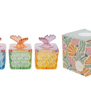 SCATOLA VETRO COLORATO FARFALLA 3 ASS.8xh.11CM PZ. 3