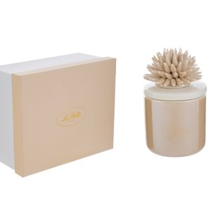 CANDELA SCATOLA CORALLO PORCELLANA BIANCA 7,5×7,5xh.11,5CM C/ASTUCCIO