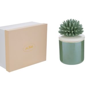 CANDELA SCATOLA CORALLO PORCELLANA VERDE 7,5×7,5xh.11,5CM C/ASTUCCIO