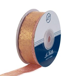 NASTRO CHIFFON ROSA LAMINATO ORO25mmx20Mt