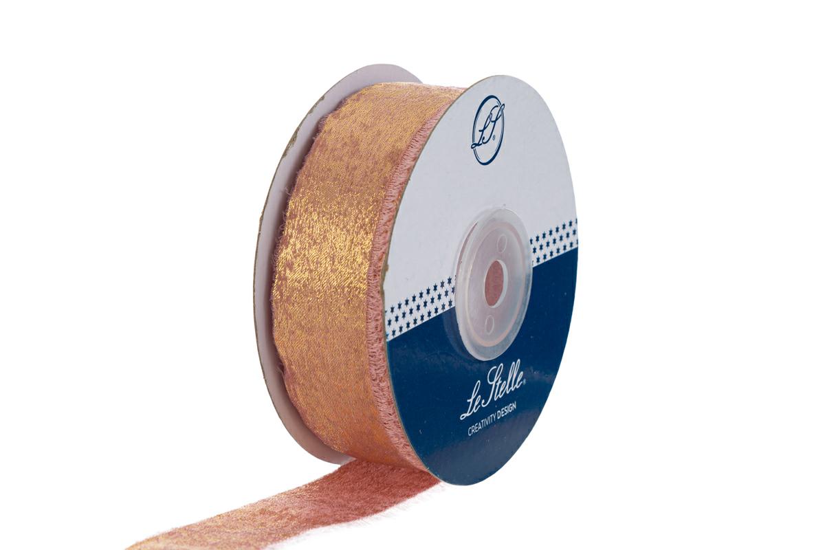 NASTRO CHIFFON ROSA LAMINATO ORO25mmx20Mt