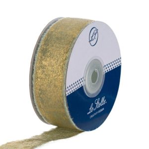 NASTRO CHIFFON VERDE SALVIA LAMINATO ORO 25mmx20Mt