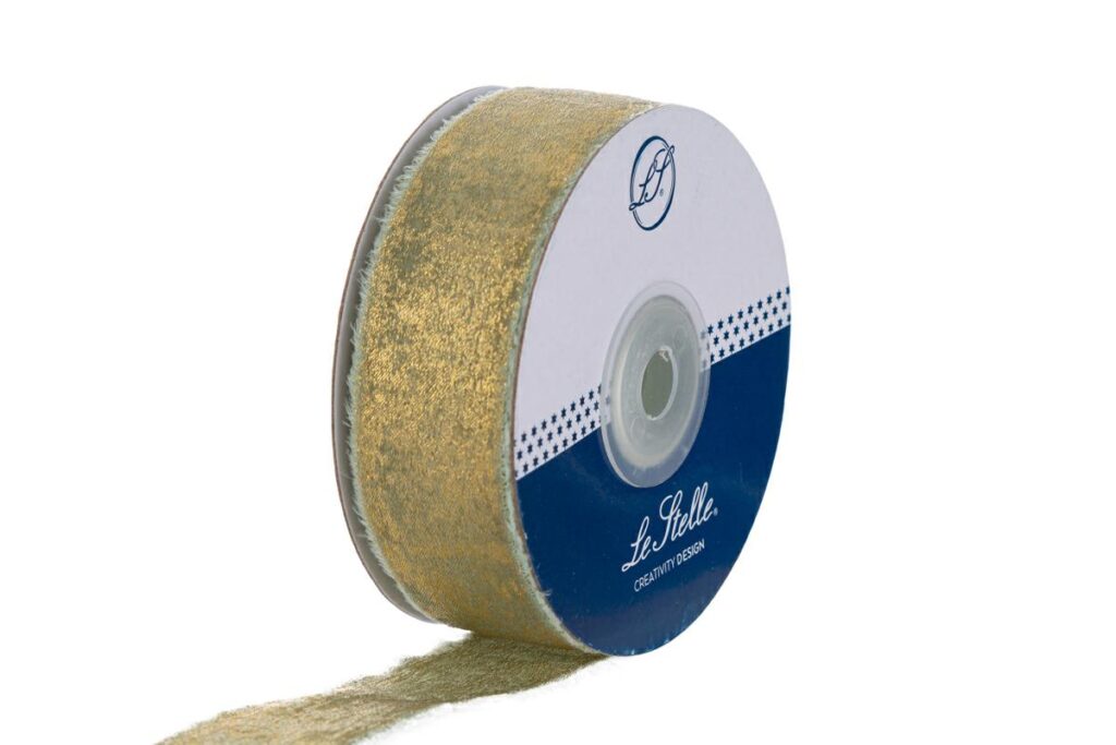 NASTRO CHIFFON VERDE SALVIA LAMINATO ORO 25mmx20Mt - immagine 2
