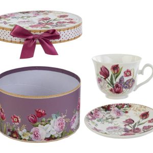 TAZZA DA TE’ BOUQUET DI CHARME PORCELLANA C/ASTUCCIO d.16×9 CM.