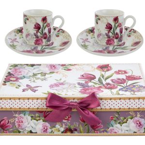 SET 2 TAZZINE BOUQUET DI CHARME PORCELLANA C/ASTUCCIO 22x13x6 CM.