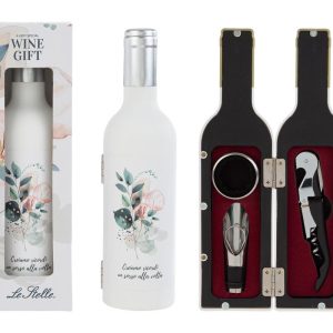 ACCESSORI 3 PZ. VINO IN BOTTIGLIA SORSI D’AMORE 6X23 CM. C/COLOR/BOX