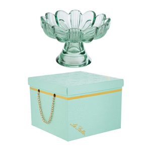 FIORE ALZATINA VETRO MENTA 14x14xh.9,5CM C/BOX-ROSE 189206