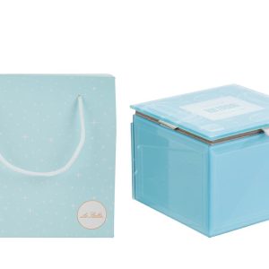 SCATOLA VETRO CELESTE 9x9xh.7CM C/SHOPPER 156635