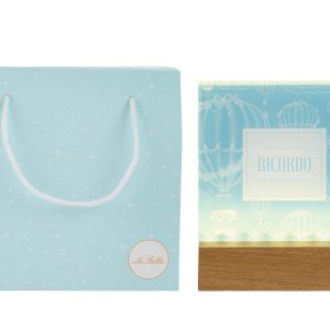 DECORAZIONE VETRO LED CELESTE 12,5×4,5xh.14,5CM C/SHOPPER 156641