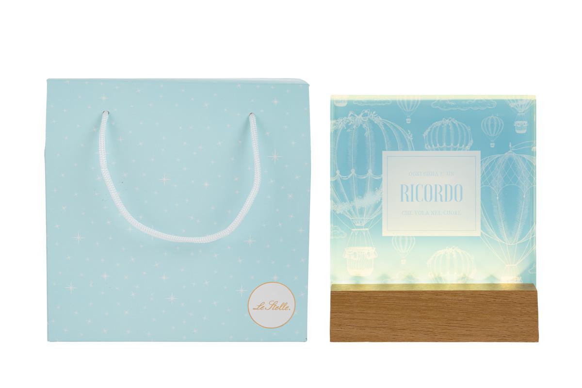 DECORAZIONE VETRO LED CELESTE 12,5×4,5xh.14,5CM C/SHOPPER 156641