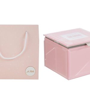 SCATOLA VETRO ROSA 9x9xh.7CM C/SHOPPER 156635