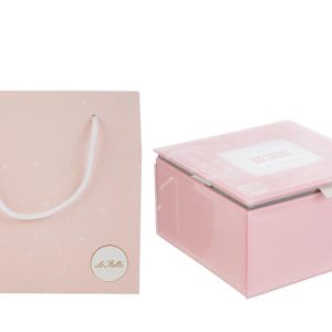 SCATOLA VETRO ROSA 12x12xh.7CM C/SHOPPER 156643