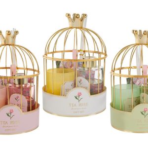 SET AROMA IN GABBIETTA METALLO ORO 3ASS.13xh.20CM C/SHOPPER 13699