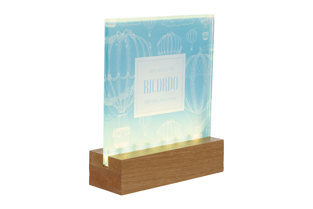 DECORAZIONE VETRO LED CELESTE 12,5×4,5xh.14,5CM C/SHOPPER 156641 - immagine 3