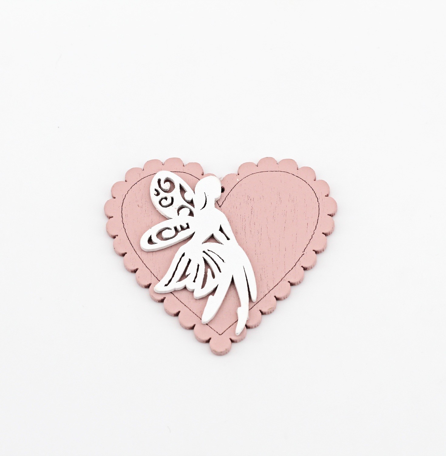 Applicazione cuore in legno con fata Pz. 24