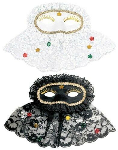 Domino decorata con Bautta in pizzo nera – mascherina con veletta- WIDMANN 6453B - immagine 3