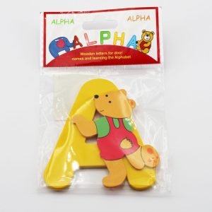 Lettera adesiva legno con orsetto 1 pz