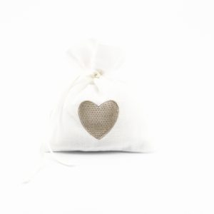 Sacchetto bianco con cuore avorio chiaro 25 pz