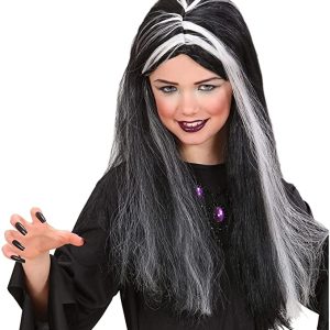 Parrucca BIMBA Halloween MORTISIA NERA E BIANCA – 8003558627905