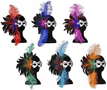 Domino Maschera argento con piume nere-rosse-blu - immagine 2