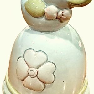 PAPERA ROSA SU CAMPANA SALVADANAIO h. 10,5 cm.