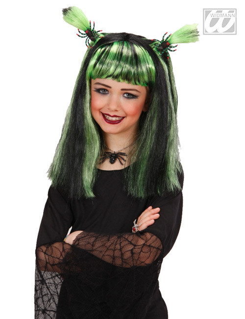Parrucca BIMBA Halloween SPIDERS NERA E VERDE