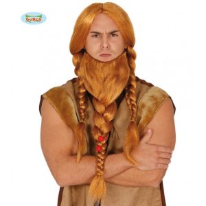 Parrucca VIKINGO uomo – CASTANA con barba intrecciata – 4990- Guirca 8434077049907
