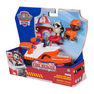 Paw Patrol Fire Rescue – Barca di Salvataggio di Zuma con Personaggio e Procione – 681147061972