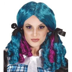 Parrucca Donna Halloween/Carnevale AZZURRA CON CODINE E BOCCOLI GUIRCA 8434077049051