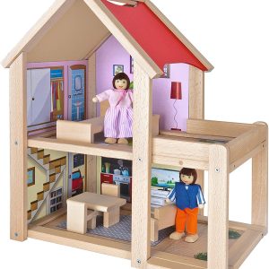 Casa delle bambole in legno con verandina.