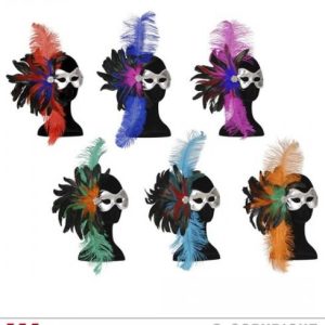 Domino Mascherina con piume laterali -WIDMANN 8003558643707 argento con piume blu/rosse/nere