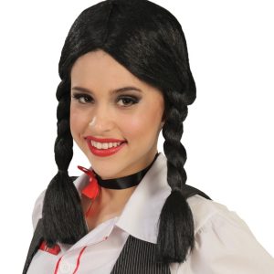 Parrucca nera con trecce ispirata a Mercoledì GUIRCA 8434077042106