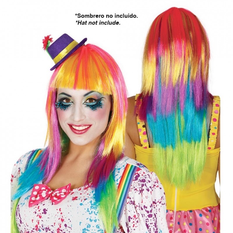 Parrucca Lunga Multicolor Donna con frangia e capelli lunghi – CLOWN -PUNK – Guirca 4981 - immagine 4