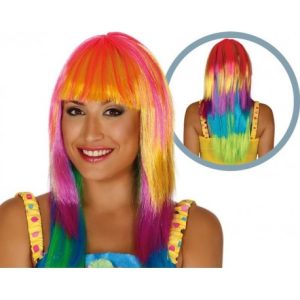 Parrucca Lunga Multicolor Donna con frangia e capelli lunghi – CLOWN -PUNK – Guirca 4981