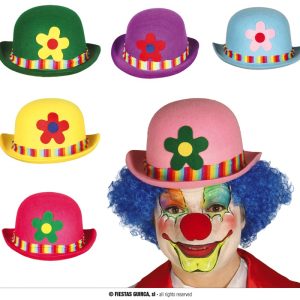 Bombetta Clown/pagliaccio rossa in feltro con fiore Guirca 13120