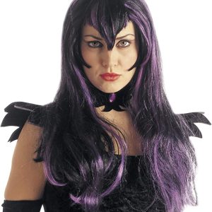Parrucca Donna Samantha nera e viola Halloween liscia widmann 6155n – 8003558615506