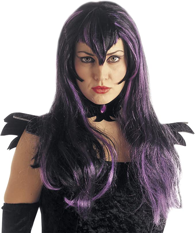 Parrucca Donna Samantha nera e viola Halloween liscia widmann 6155n – 8003558615506