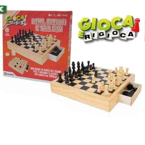 Giochi Dama, Scacchi, Tria in legno – GGI210153 - immagine 2