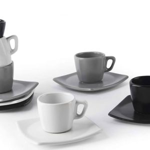 Excelsa Eclipse Tazze Caffè 6 pz. Bianco Nero Grigio opaco con piattino 70 ml