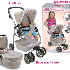 Trio carrozzina/passeggino per bambola