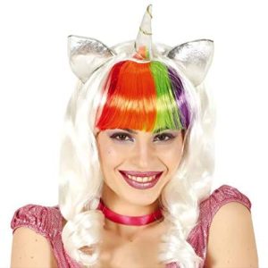 Parrucca Unicorno con Frangia Arcobaleno, Colore Bianco, Taglia Unica, GUIRCA 4505